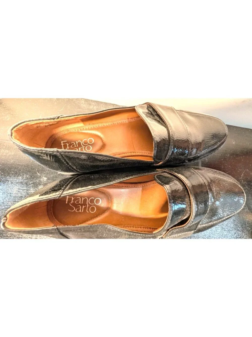 Franco Sarto Black Patent Loafers, Women Size 8
